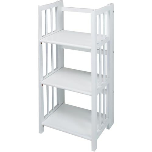 HomeStock 3-Shelf Stackable Folding Office Wood Furniture Bookcase, Contemporary Home and Office Furniture, Sturdy Wooden Shelving Storage White/14 inch - color: White, size: 14 inch