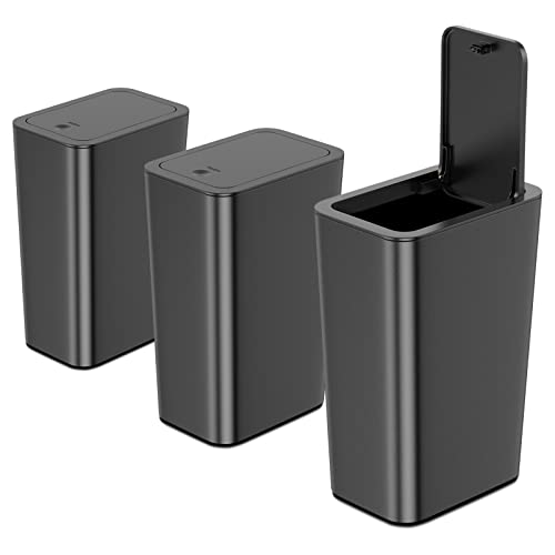 N. NETDOT 3 Pack 10 L/2.6 Gal Bathroom Trash Can with Lid, Small Kitchen Trash Bin with Press Type Lid, Black Trash Can/Slim Garbage Cans/Trash Bin/Waste Basket for Bathroom,Kitchen,Office,Bedroom - color: Black
