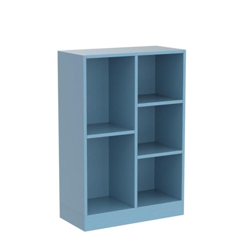 IOTXY Open Shelf Low Bookcase - Wooden 3-Tier Floor Standing Display Cabinet Organizer with Base, 5 Cubes Short Horizontal Bookshelf in Bright Blue - color: Bright Blue, size: 50CM Base