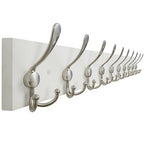 SKOLOO Creations White Solid Wood Wall Mounted Coat Rack, 10 Hooks, 38-1/8" Long - Kitchen, Mudroom, Entryway, Bathroom - Includes Mounting Hardware, Wall Coat Hanger, Towel Rack - color: Matte White Plates & Nickel Hook, size: 1 Item-10 Hooks