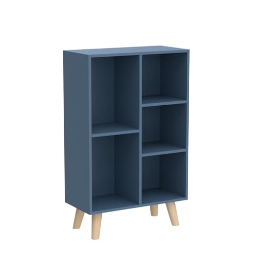 IOTXY Wooden Open Shelf Bookcase - 3-Tier Floor Standing Display Cabinet Rack with Legs, 5 Cubes Bookshelf, Bright Blue - color: Bright Blue, size: 50CM