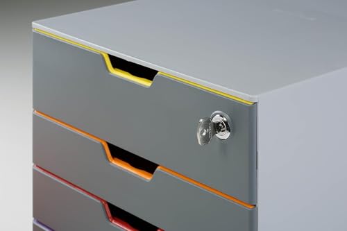 Durable VARICOLOR 4 Lockable Drawer Unit - Gray Desktop Filing Drawer Set with 4 Color Coded Draws - Letter Size Files - Top Draw is Lockable - Perfect for Storing Documents and Paper Work - style: 4-Drawer with Lock
