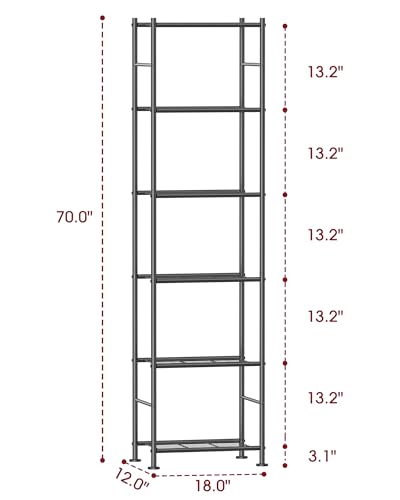 Sakugi Storage Shelves - 6 Tier Shelf Organizer, Sturdy Metal Garage Shelving with Adjustable Leveling Feet, Space-Saving Shelves Organizer for Pantry, Laundry, Kitchen (18" x 12" x 70", Black) - color: Black, size: 18.0W x 12.0D x 70.0H (6T)