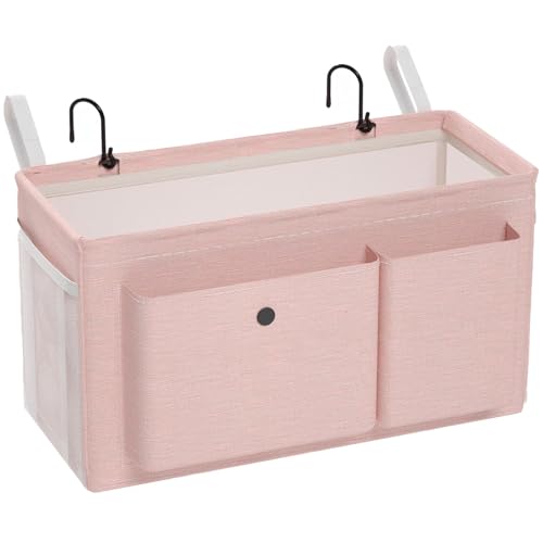 Bedside Caddy Bedside Organizer with Fixed Straps & Water Bottle Holder, Bunk Bed Caddy ideal for Home, Dorm, Hospital, Crib, Versatile Bedside Storage Solution (Pink) - color: Pink