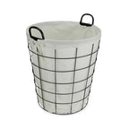 16" Diameter Laundry Basket Metal Wire with Fabric Liner Round Storage Organizer Decorative Bin Laundry Hamper Modern Home Organizer for Bedroom Bathroom Living Room Closet