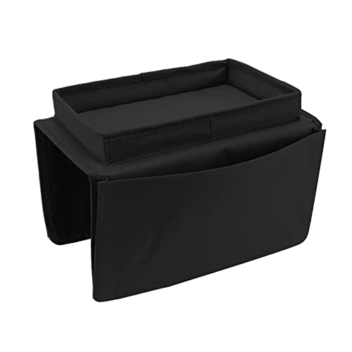 Tiiyee Sofa Armrest Organizer, Couch Side Pockets Chair Armrests Folding Arm Tray Hanging Bed Bag Bedside Storage Holder for Recliner Mattresses Remotes Phone Glasses Magazines with Slots(Black) - color: Black