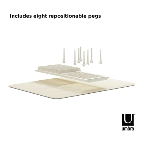Umbra Udry Dish Rack with Movable Pegs and Microfiber Drying Mat – Space-Saving Design Folds Up for Easy Storage, Basic Rack, Linen - color: Linen, style: Rack with Pegs