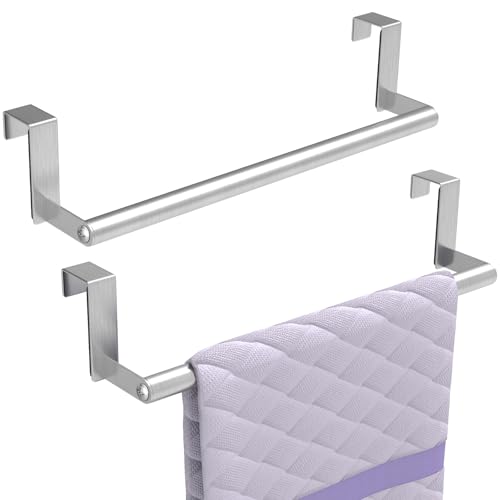 STWWO Over The Door Towel Rack, Kitchen Towel Holder Over Cabinet Door Towel Bar Stainless Steel for Cupboard for Kitchen Dish Towel Holder Hanger, 2 Pack (Brushed Nickel) - color: Brushed Nickel