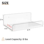 upsimples 6 Pack 6x4 Inches Acrylic Small Shelves, Floating Shelves for Wall, Display Shelf Organizer for Plants, Speaker, Radio, Toys, Clear - size: 6x4"