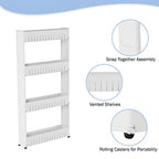 4-Tier Storage Organizer Rack - Plastic Rolling Cart for Office, Dorm, Bedroom, Bathroom, and Laundry Room Organizing by Lavish Home (White) - size: 4-Tier