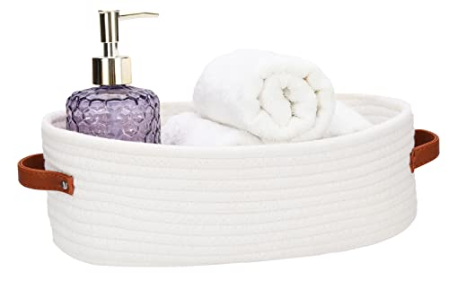 Bathroom Countertop Organizer Basket, Cotton Rope Woven Storage Basket Toilet Paper Decorative Basket for Bathroom, Bedroom, Living Room, Entryway 13"x6.3"x4.3"(Off White) - color: Off White