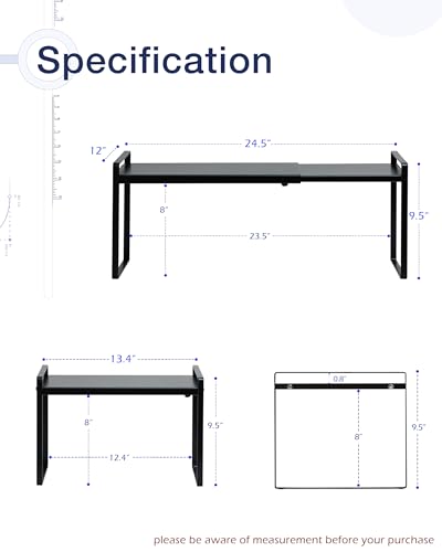 Nxconsu Expandable Cabinet Shelf Organizer Riser for Kitchen Pantry Cupboard Under Sink Countertop Home Storage Organization Rack Space Saver Freestanding Heavy Duty Nonslip Stackable Black X Large - color: Black, size: 12’’D * 13.4-24.5’’W * 9.5’’H
