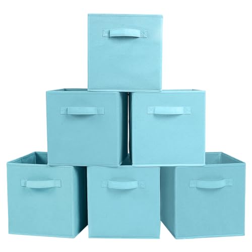 PowerKing Collapsible Storage Cubes with Handles, Fabric Foldable Bins for Closet Shelves, Durable Organization Storage Bins, 10.5'' x 11'' x 10.5'', 6 Pack, Blue - color: Blue, size: 6Pack