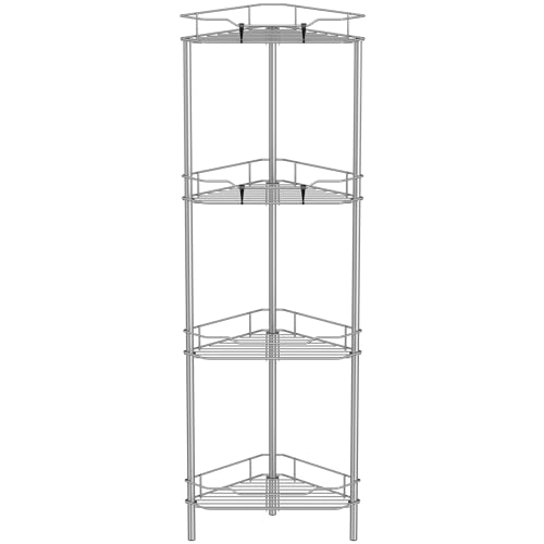 HuggieGems 4 Tier Floor Standing Corner Shower Caddy Organizer Shelf with Hooks, Bathroom Shelves Stand Rack, Gray - color: Gray, size: 4 Tier