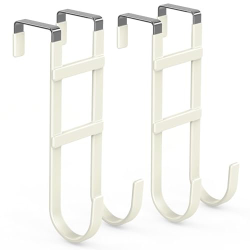 FYY Over The Door Hooks - 2 Pack Heavy Duty Dual-Hook Organizer Hanger for Hanging Towels, Clothes, Hats & Bags Use in Bathroom, Bedroom, Kitchen - Fits Interior Doors Up to 1.6" Beige - color: Beige, size: 7.8" Long, Fit Interior Doors Up to 1.6", style: