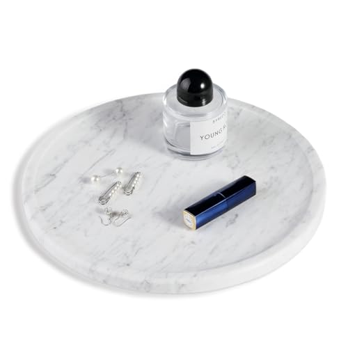 Natural Marble Serving Tray, 11.8in Round, Carrara Marble, Bathroom/Kitchen/Coffee Table Tray for Counter, Decorative Vanity for Catchall, Fruit and Snack - color: Carrara