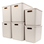 Yishyfier Plastic Storage Baskets With Lid Organizing Container Lidded Knit Storage Organizer Bins for Shelves Drawers Desktop Closet Playroom Classroom Office (4XL+2L, Light grey) - size: 4XL+2L