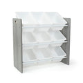 Humble Crew 9-Bin Toy Organizer – Slate Grey Wood Grain/White Plastic Bins, 3-Tier Storage Solution for Kids' Playrooms and Nurseries - color: Grey Wood Grain/White
