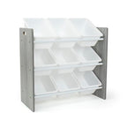 Humble Crew 9-Bin Toy Organizer – Slate Grey Wood Grain/White Plastic Bins, 3-Tier Storage Solution for Kids' Playrooms and Nurseries - color: Grey Wood Grain/White