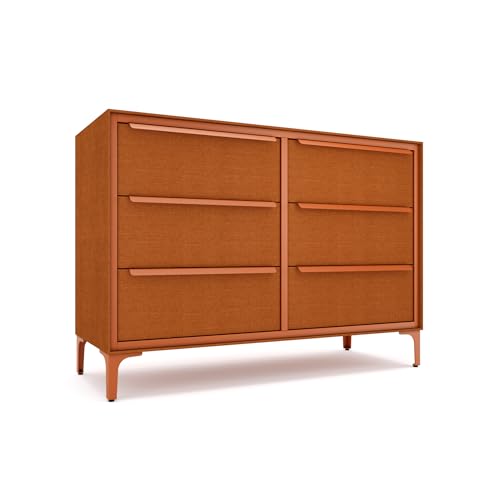 tinge Naima Premium 6 Drawer Fabric Dresser - Heavy Duty Metal Frame with Sag-Proof Storage Drawers for Clothes - Durable Orange Bedroom Chest & Sleek Metal Handles - color: Golden Hour (Orange), size: 14"D x 39.5"W x 28"H (6 Drawers)