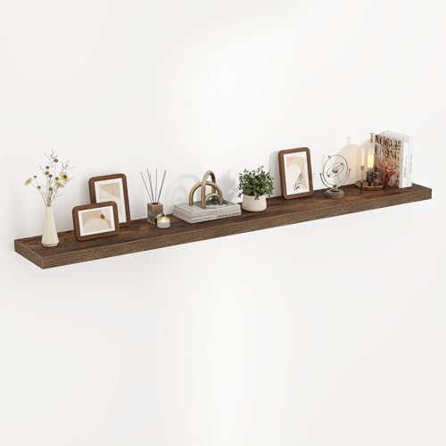 Acovy 72 Inch Floating Shelves, 3D Textured Wood Grain, 72"x9.25"x1.5" Inch Deep Floating Shelves for Wall, Wooden Shelves for Bathroom, Bedroom, Living Room, Brown, 1 Piece - color: Brown, size: 72"x9.25"-1pc