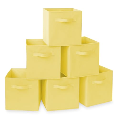 Casafield Set of 6 Collapsible Fabric Cube Storage Bins, Yellow - 11" Foldable Cloth Baskets for Shelves, Cubby Organizers & More - color: Yellow, size: 10.5" x 10.5" x 11"