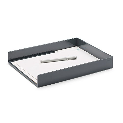 Poppin Stackable Letter Tray - Modular Lacquer Desk Trays for Office Organization, Color-Coordinated Office Supplies for Desk, Paper Trays (Dark Gray, Letter) - color: Dark Gray, size: 12.5" x 9.8" x 1.8"