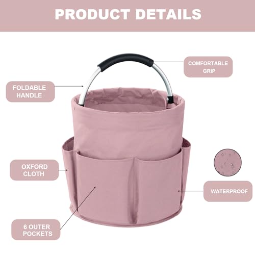 Cleaning Caddy with Handle, 17L Foldable Cleaning Supplies Organizer, Portable Storage Basket, Cleaning Supply Caddy, Multifunctional Cleaning Bucket Bag for Garden, Home, Kitchen (Pink) - color: Pink