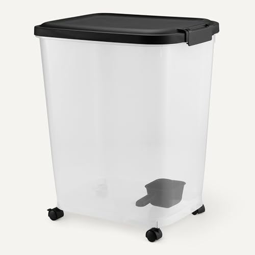 Amazon Basics Pet Food Storage Container with Rolling Wheels, BPA-Free, Detachable Scoop, 50lbs Capacity - size: 50lbs
