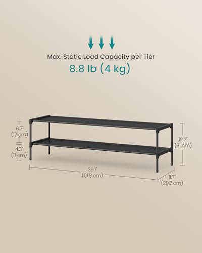 SONGMICS Shoe Rack, 2-Tier Shoe Storage Organizer, Space-Saving, 11.7 x 36.1 x 12.2 Inches, Entryway, Metal Frame, Non-Woven Fabric Shelves, Ink Black ULSH032BH01 - color: Ink Black, size: 2 Tiers (36.1"W)