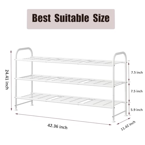 LINZINAR Shoe Rack Long 3 Tier Shoe Storage Organizer Metal Wide Shoe Shelf for Closet Entryway Bedroom 24 Paris Large Capacity, Black (White, 3-Tier) - color: White, size: 3-Tier