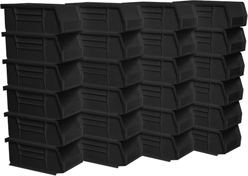 Akro-Mils 30220 AkroBins Plastic Storage Bins, Space-Saving Stackable Bins for Garage, Pantry, Craft Organization, 7" x 4" x 3", Black, 24-Pack - color: Black