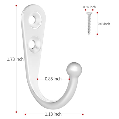 20 Pcs Small Key Hooks for Hanging, Key Holder, Wall Mount Hook with Stainless Steel Screws, Command Hooks Utility Hangers for Key, Hat, Cup, Coat, Picture (White) - color: White