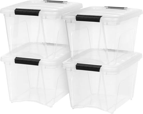 IRIS USA 19 QT Plastic Storage Box with Lid and Latches - 4 Pack - BPA-Free, See-Through Organizing Solution, Durable Nestable Stackable Containers, Secure Pull Handle - Clear - color: Clear, size: 19 Qt, style: 4 Pack