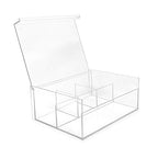 Isaac Jacobs 4-Compartment Clear Acrylic Organizer with Lid (6.7" L x 8.6" W x 3.4" H), Multi-Sectional Tray, Storage Solution for Makeup, School & Office Supplies (3 Small, 1 Large) - size: 3 Small, 1 Large