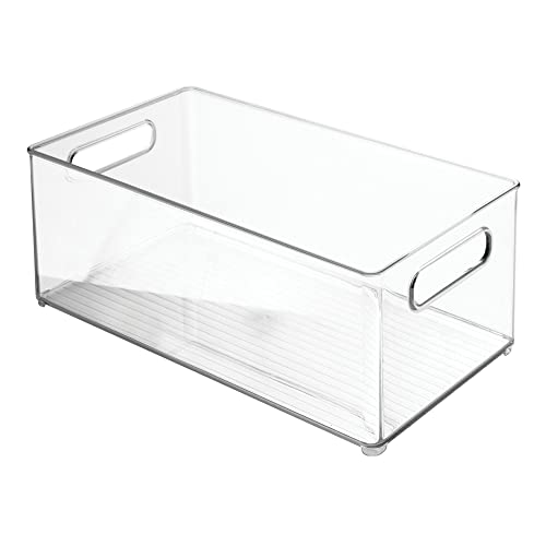 mDesign Plastic Bathroom Storage Container Bins w/ Handles - Closet, Cabinet, Vanity, Cupboard Shelf Organization, Hair Tools Accessory Organizer - Ligne Collection; Clear, 14.6x8.1x6 (Pack of 4) - size: 14.6 x 8.1 x 6 (Pack of 4)