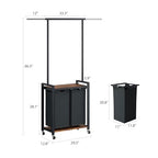 Garvee 2-Section Laundry Sorter with Shelf and Hanging Rack, Rolling Laundry Basket with Shelf and Wheels, Heavy Duty Laundry Hamper Rack for Laundry Room, Bedroom, Bathroom, Black