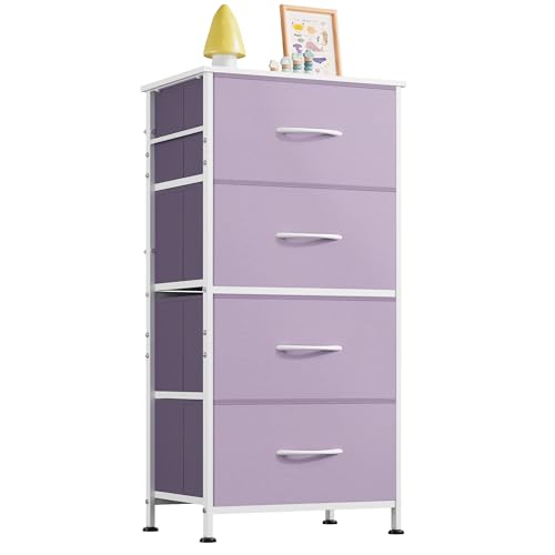 WLIVE Dresser with 4 Drawers, Storage Tower, Organizer Unit, Fabric Dresser for Bedroom, Hallway, Entryway, Closets, Sturdy Steel Frame, Wood Top, Easy Pull Handle, Purple - color: Purple