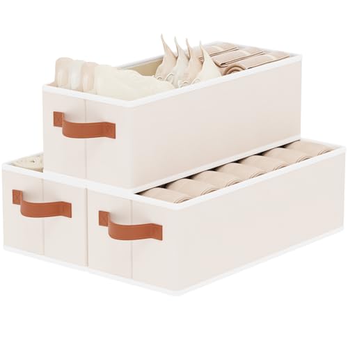 Storage Bins, Fabric Foldable Baskets for Shelves, Collapsible Storage Box Containers with Double Handles, Beige, 15 x 6 x 5 Inch, 3-Pack - color: Beige, size: 3-Pack