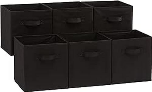 Amazon Basics Collapsible Fabric Storage Bins Organizer with Handles, Sturdy, Foldable, 10.5" x 10.5" x 11", Black, 6-Pack - color: Black, size: 10.5"x10.5"x11"