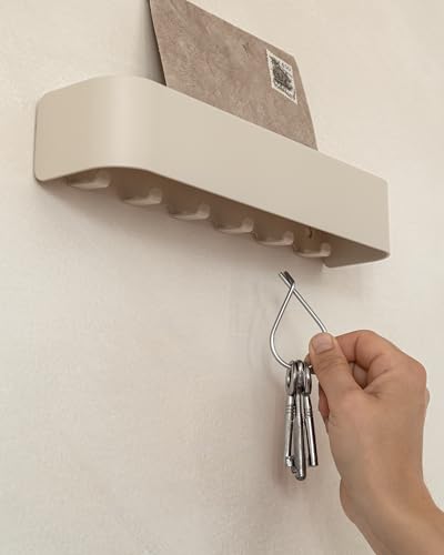 Kazai. Key Holder for Wall 'Tone' | Minimalist Key Hooks Design from Berlin | Modern Key Hanger with Metal Shelf | Key Hook Wall Mounted as Hallway Furniture | Taupe - color: Taupe