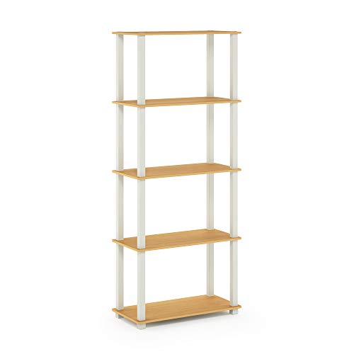 Furinno Turn-N-Tube 5-Tier Multipurpose Shelf / Display Rack / Storage Shelf / Bookshelf, Square Tubes, Beech/White - color: Beech/White, size: 5-Tier Square Tube