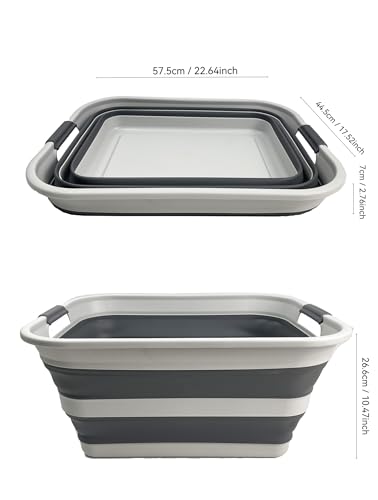 SMMART Collapsible Plastic Laundry Basket with Handle/Foldable Pop Up Storage Hamper/Portable Laundry Organizer-Space Saving Washing Tub/Household Storage Supplies (Grey/Steel Grey, 42L) - color: Grey/Steel Grey, size: 42L