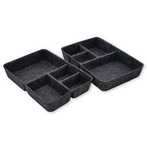 Welaxy 2-piece Junk Drawer Organizer bin 4 Compartments Office home dorm 2 dividers Felt Trays Drawers Multi-Purpose Storage (Charcoal x 2) - color: Charcoal