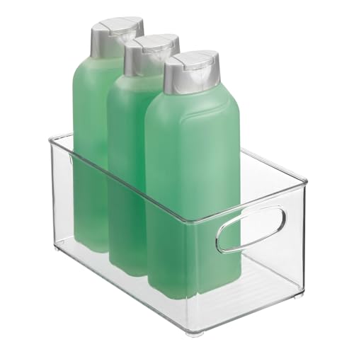 mDesign Plastic Bathroom Storage Container Bins w/ Handles - Closet, Cabinet, Vanity, Cupboard Shelf Organization, Hair Tools Accessory Organizer - Ligne Collection; Clear, 10x6x5 (Pack of 4) - size: 10 x 6 x 5 (Pack of 4)