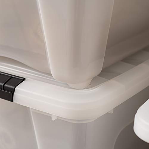 IRIS USA 32 Qt Stackable Plastic Storage Bins with Lids, 6 Pack - BPA-Free, Made in USA - Discreet Organizing Solution, Latches, Durable Nestable Containers, Secure Pull Handle - Pearl - size: 32 Qt, style: 6 Pack