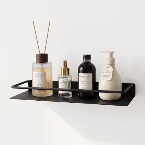 RFOUO Metal Wall Shelf, Metal Floating Shelf, Black Floating Shelf, Small Shelf for Wall, Display Shelves for Bathroom Bedroom Kitchen (Black, 16Inch) - color: Black, size: 16Inch