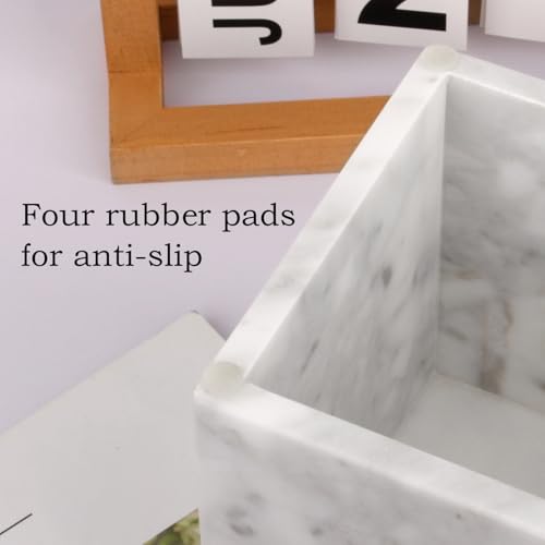 Natural Marble Square Tissue Box Cover ,Stone Modern Decorative Sturdy Napkin Box Holder Case,Facial Paper Organizer for Bathroom Vanity Toilet Countertop,Kitchen (1, Carrara White, 5.71*5.71*5.51) - color: Carrara White