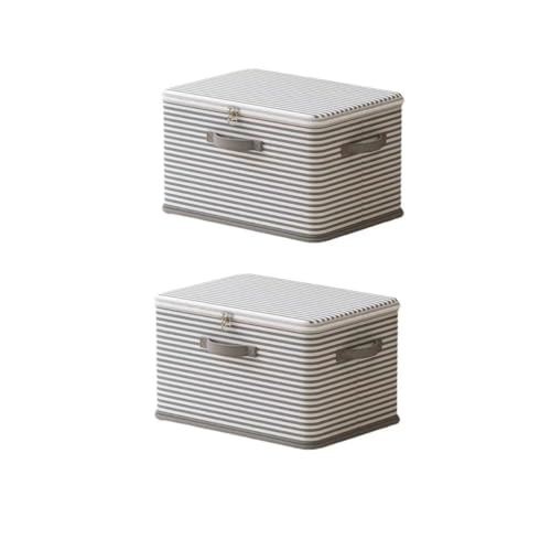 Foldable Storage Containers, Gray Striped Fabric Boxes with Lids, Stackable Closet Organizer Bins for Bedroom, Clothing Storage (Gray, M) - color: Gray, size: M