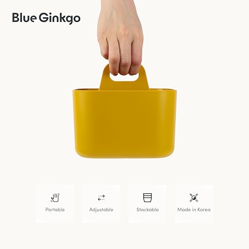 BLUE GINKGO Small Stackable Organizer Caddy – Korean-Made Portable Tote for Bathroom, Office, Crafts, or School Supplies (Square, Yellow) - color: YELLOW, size: Square